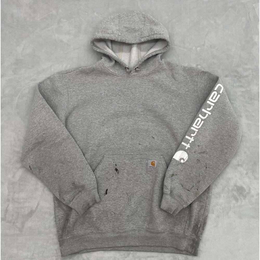 Carhartt Hoodie Men's Medium Gray Distressed Workwear Pullover